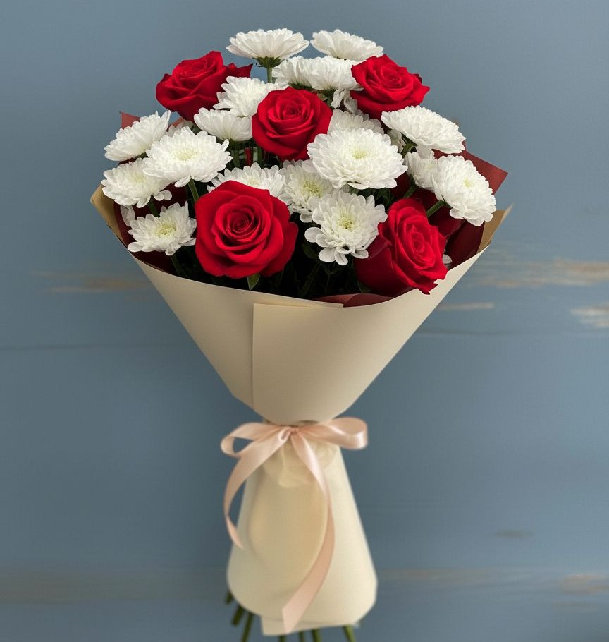 Букет цветов из: Розы и Хризантемы в Тарычёво