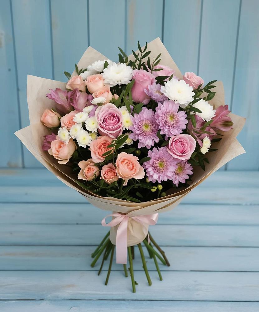 Букет цветов из: Хризантемы, Розы и Альстромерии в Тарычёво