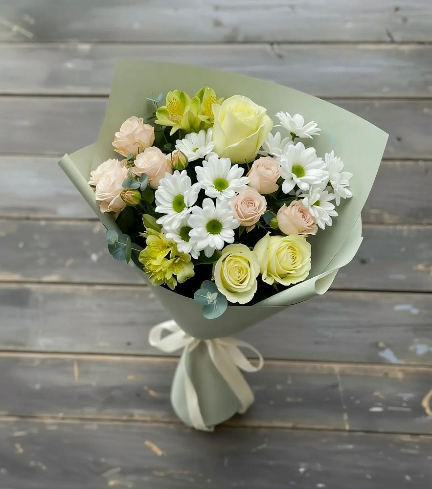 Букет цветов из: Альстромерии, Розы и Хризантемы в Тарычёво