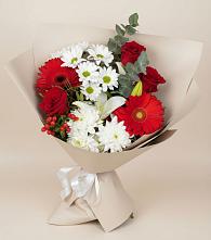 Букет цветов из:  Розы, Хризантемы, Герберы и Лилии в Тарычёво
