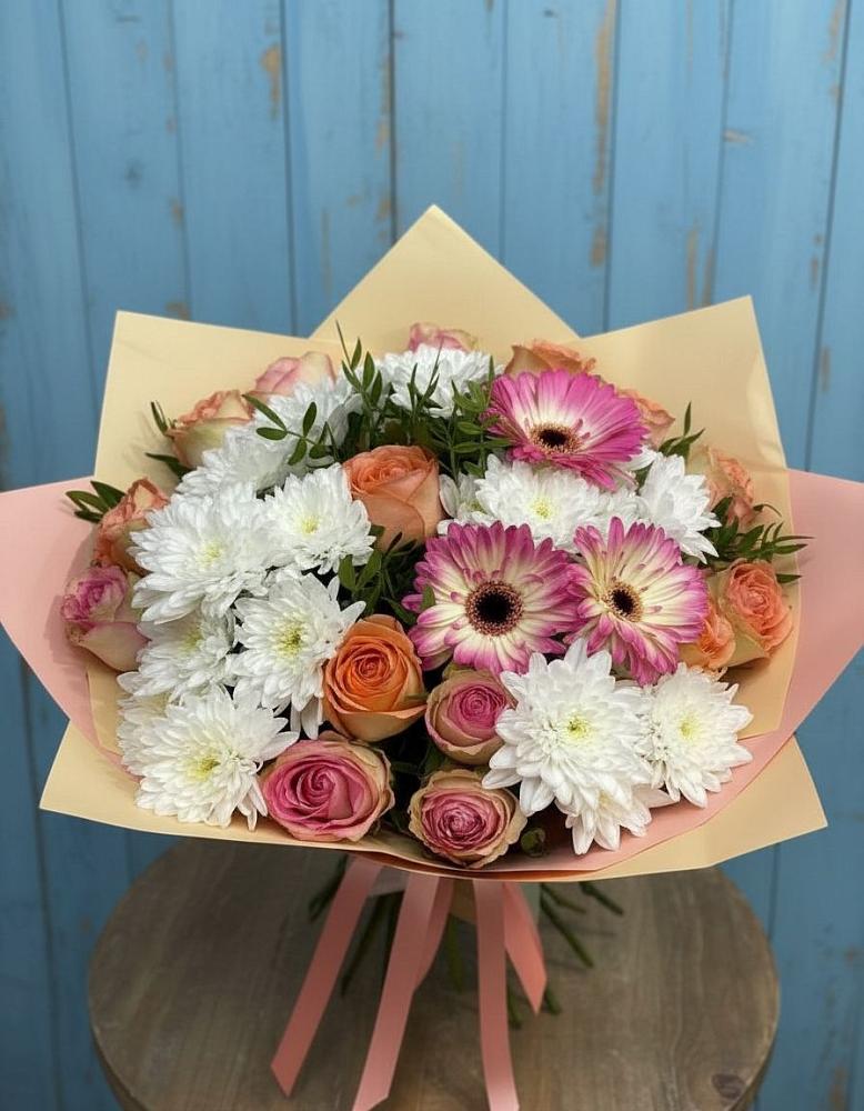 Букет цветов из: Розы, Герберы и Хризантемы в Тарычёво