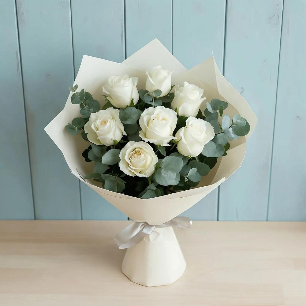 Букет Белые розы в Эвкалипте в Тарычёво