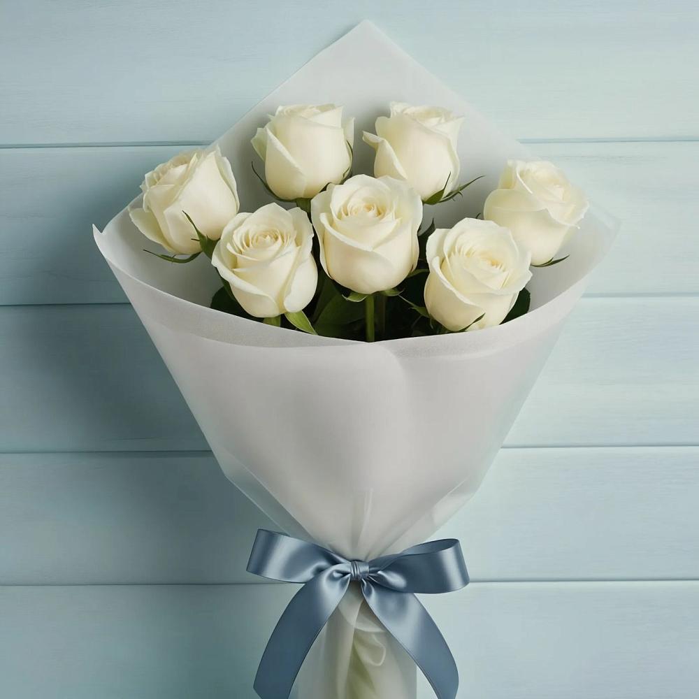 Букет 7 Белых роз Эдлесс Лав в Тарычёво